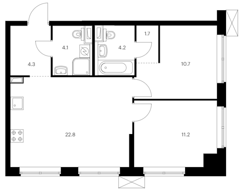 2-комнатная квартира 59 м², 10/12 эт., ЖК «Шкиперский 19»